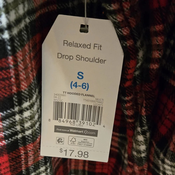 NWT Time & Tru red long sleeve button down flannel shirt with hood - Picture 4 of 4